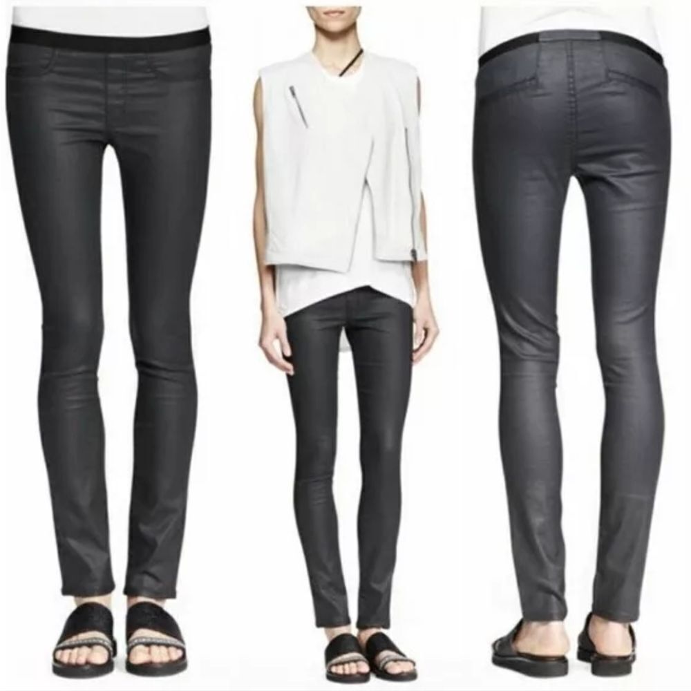 Helmut Lang Charcoal Grey Waxed Coated Denim Pull-on Legging Pants Sz 27